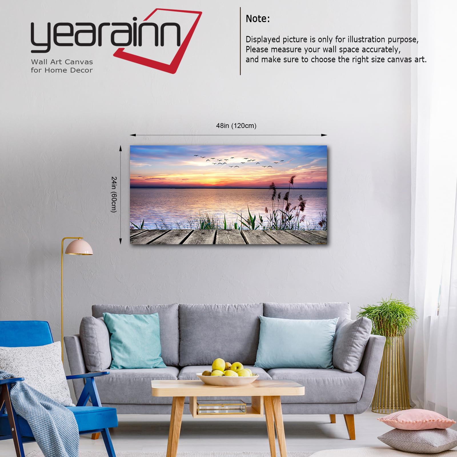 Amazon.com: Canvas Wall Art Lake Dock Sunset Scenery Flying Birds